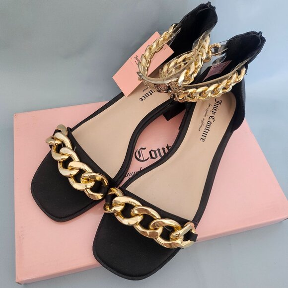 Juicy Couture Shoes - Juicy Couture Themis Chain Sandals Black Gold Block Heel Size 8.5 NWT